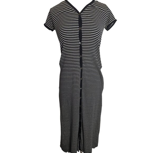 DKNY Jeans Striped T-Shirt Maxi Dress Button Front Maxi Cotton flaw - Picture 1 of 12